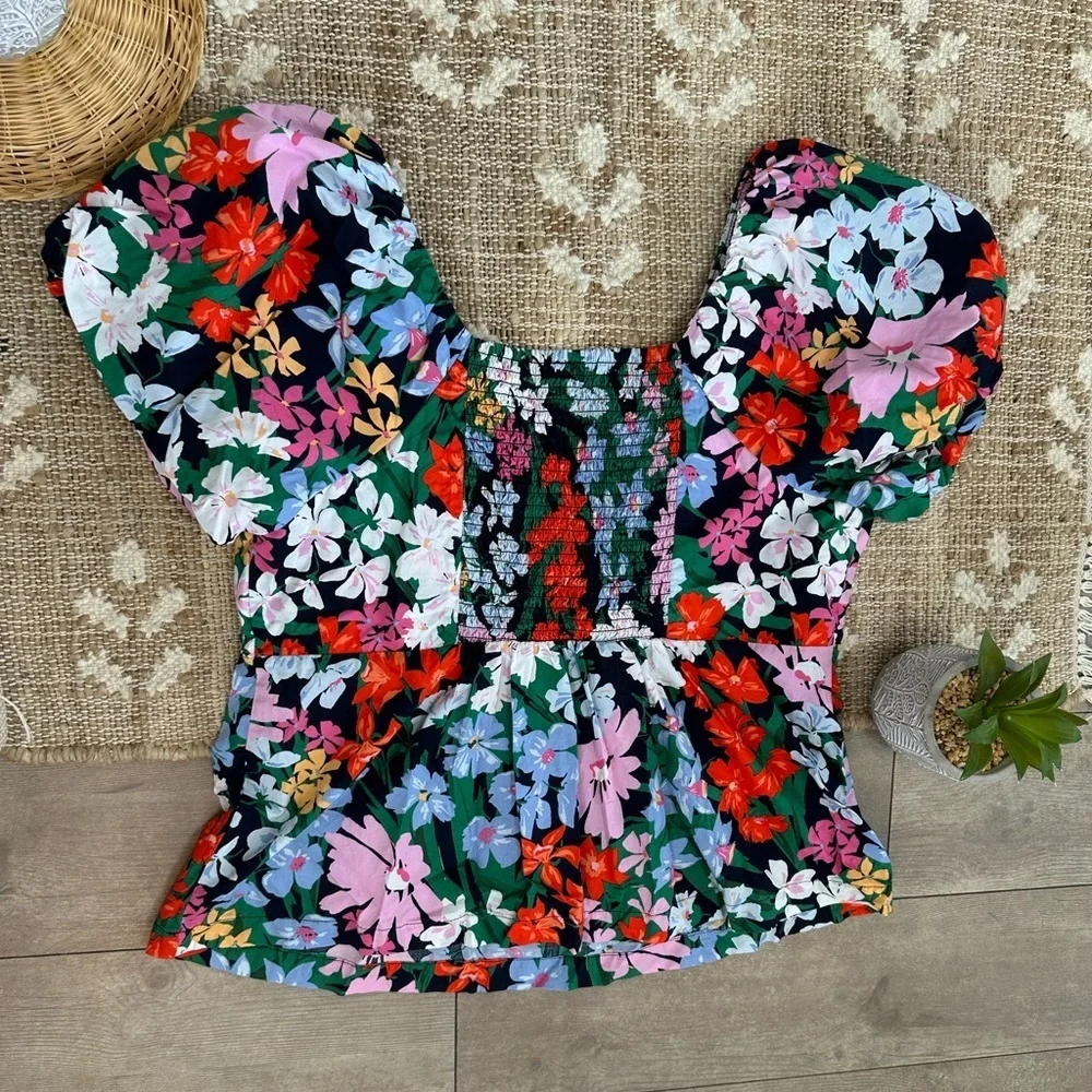 New Old Navy Women's Multicolor Floral Puff Sleeve Blouse Women’s Size XL